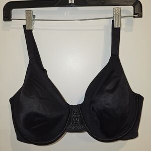 Vanity Fair Black Women's Bra T Shirt Smooth Satin Trim Peek A Boo Floral Detail